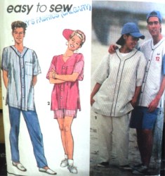8306 SIMPLICITY EASY UNISEX BASEBALL BUTTON SHIRT, PANTS, SHORTS, CAP PATTERN XS-MED